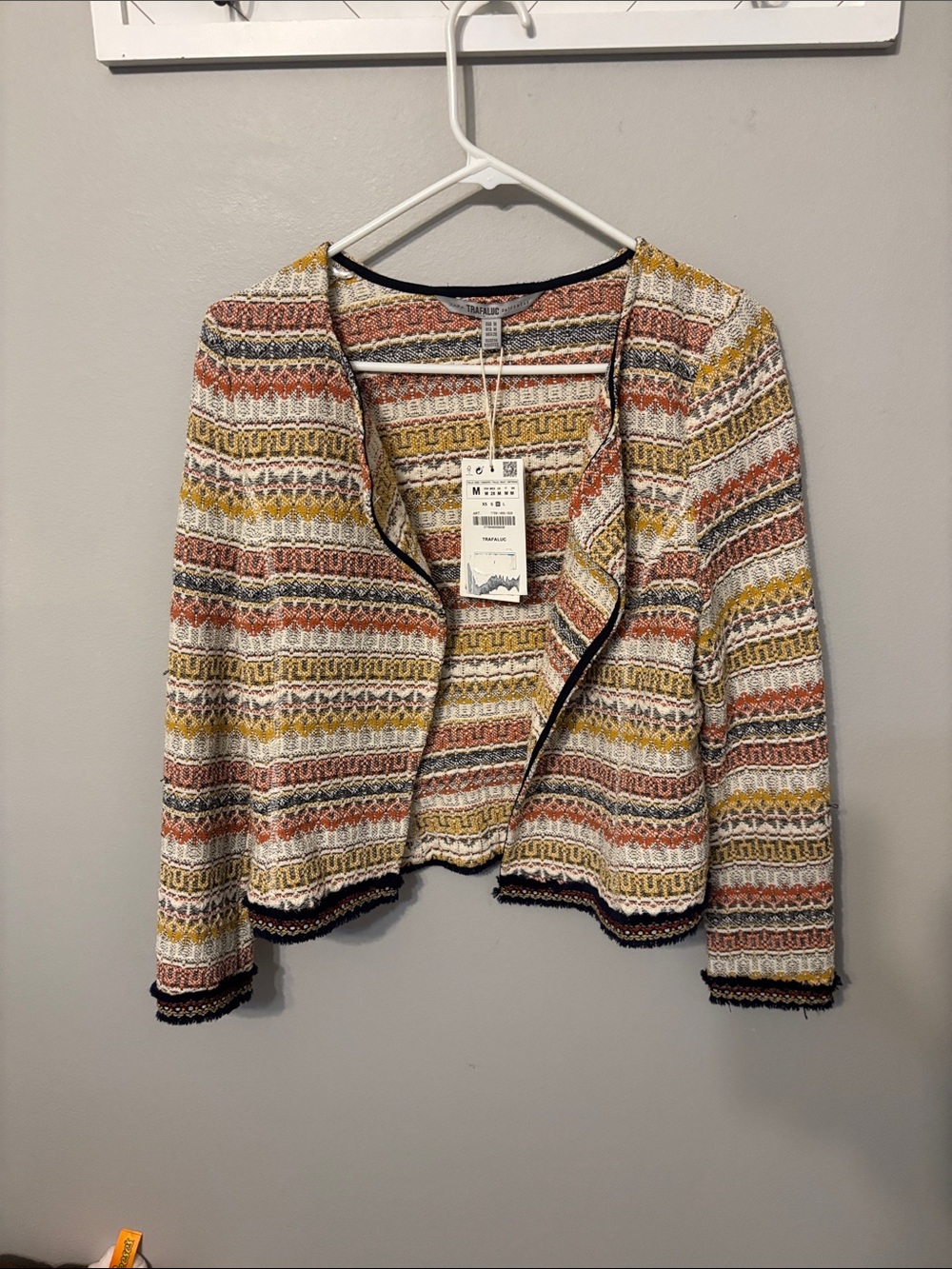 Zara Multicolor Striped Knit Blazer with Navy Trim